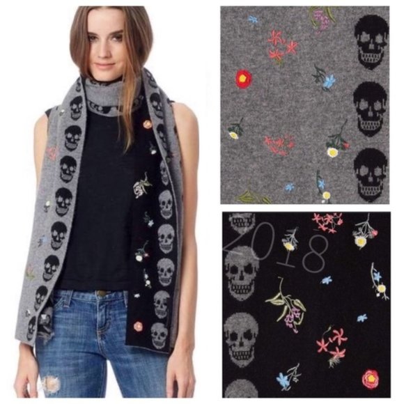 Skull Cashmere | Reversible Skull and Floral Scarf - Picture 1 of 11